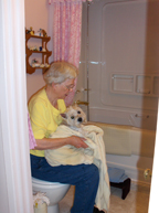 Bitty gets dried off